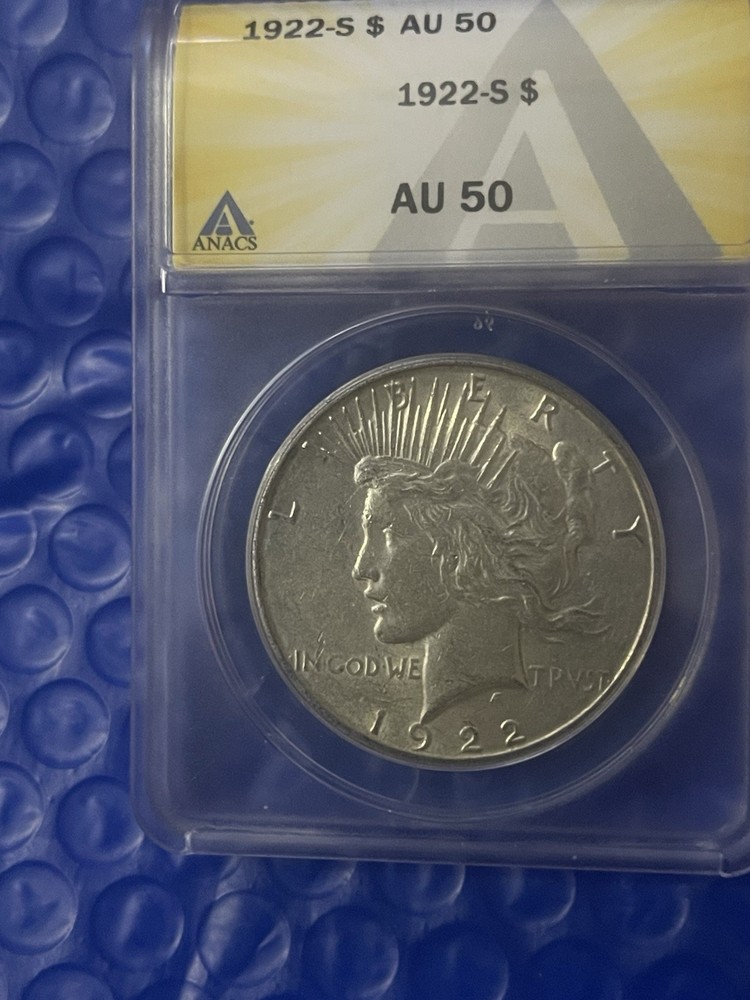 1922 S Peace Silver Dollar Anacs AU-50