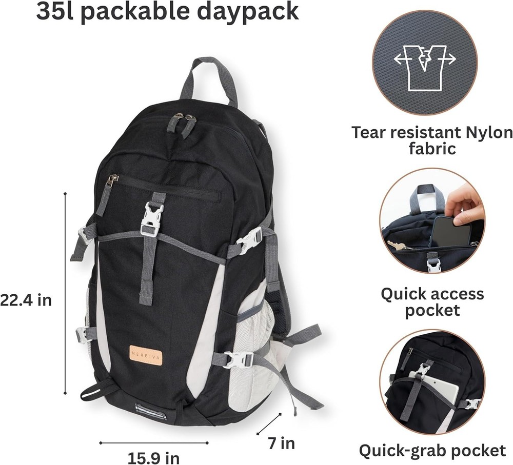 Foldable Backpack with Rain Cover - Multiple Pockets - Waterproof Lightweight...