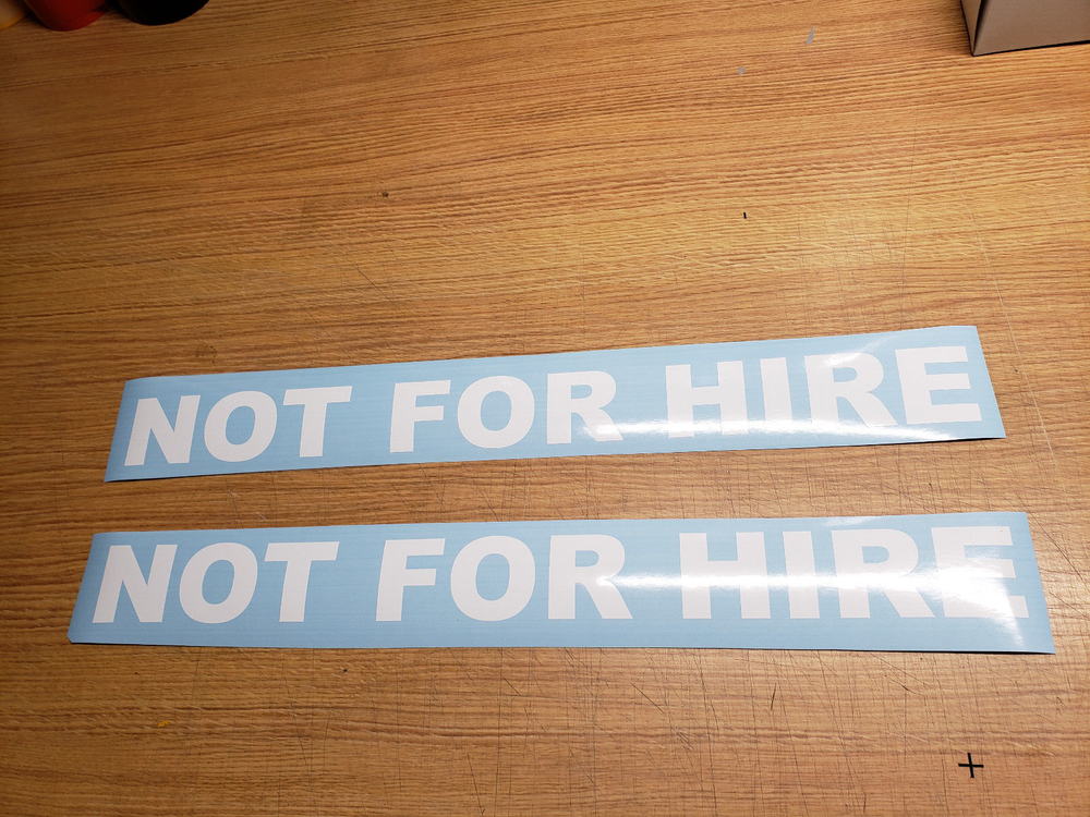 2 White NOT FOR HIRE Decals, SET, DOT sized