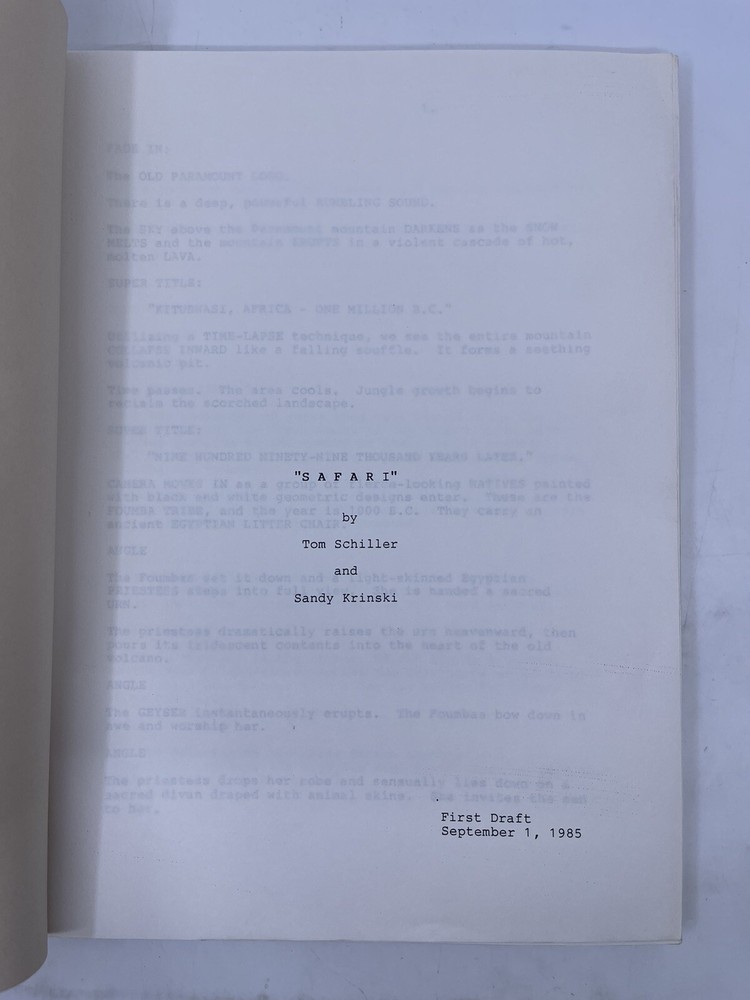 Safari Screenplay Unproduced Tom Schiller Sandy Krinski Paramount 1st Draft 1985