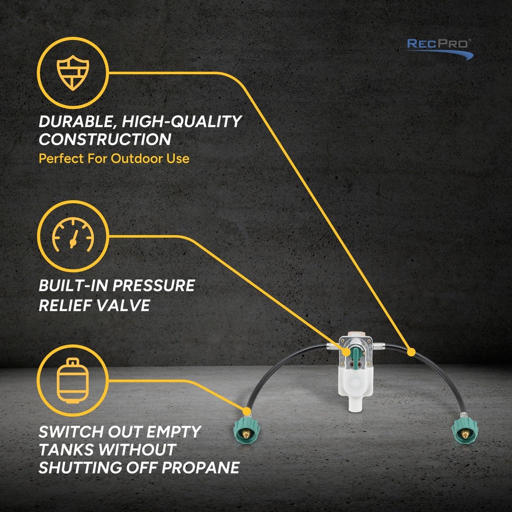 2-Stage RV Propane Regulator Auto Changeover 250 PSI 287500 BTU Hose