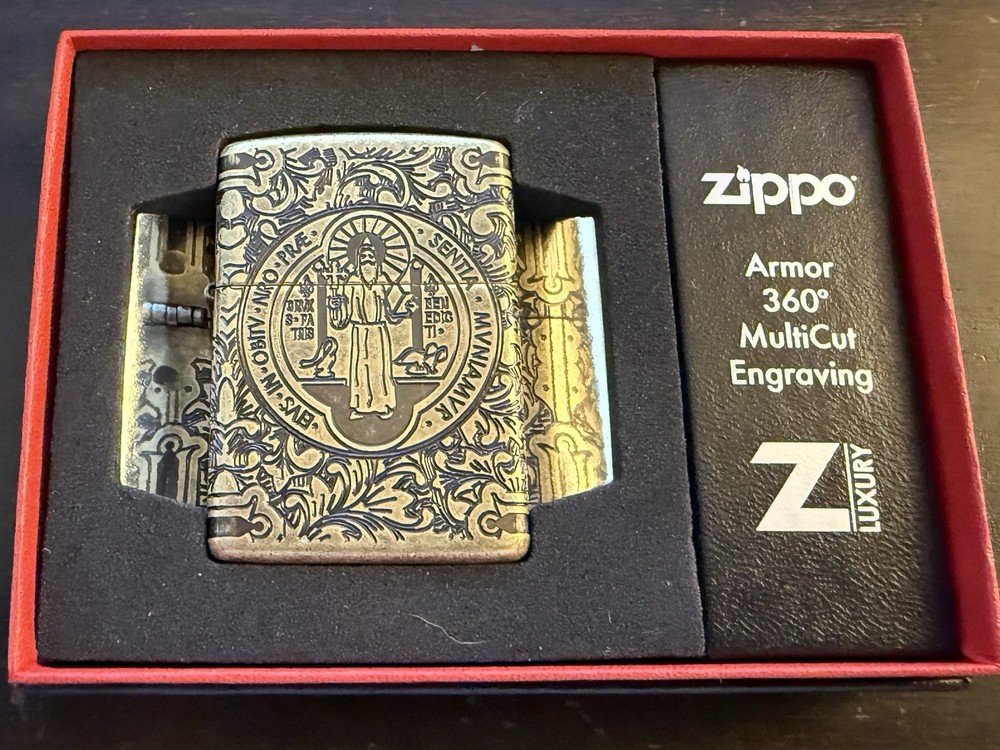 Zippo Lighter Armor Case St. Benedict Engraving 2022 Design