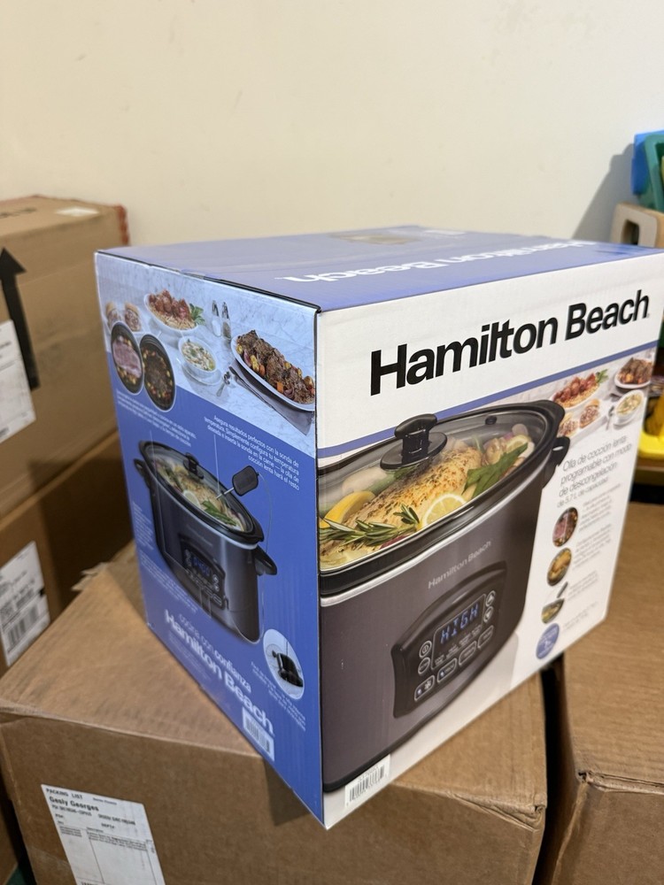 Hamilton Beach Slow Cooker 6-Qt Gray Programmable w/ Defrost + Temperature Probe