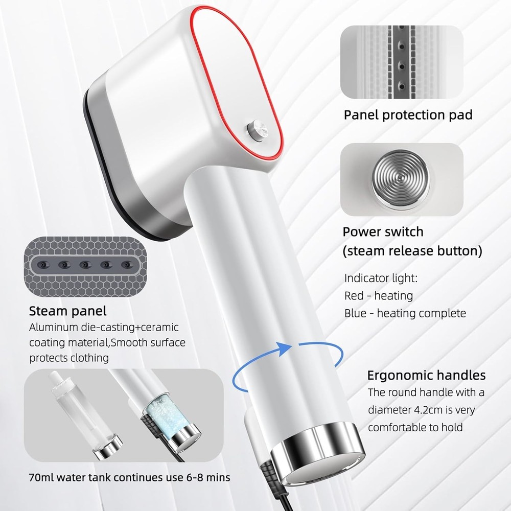 Versatile Mini Fabric Steamer: Vertical & Horizontal Steam, Leak-Free Design