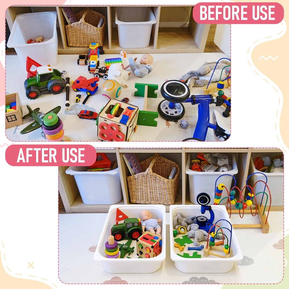 4 Pack Storage Box White 16.5x11.75x4 Stackable Plastic Bins Open