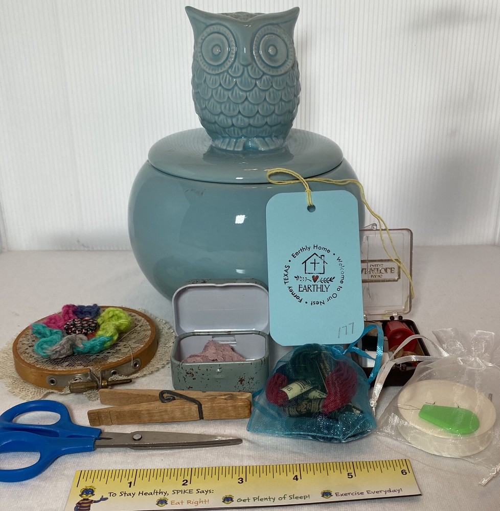 Sewing Owl Notions Keepsake Kit Blue Ceramic Thread 177
