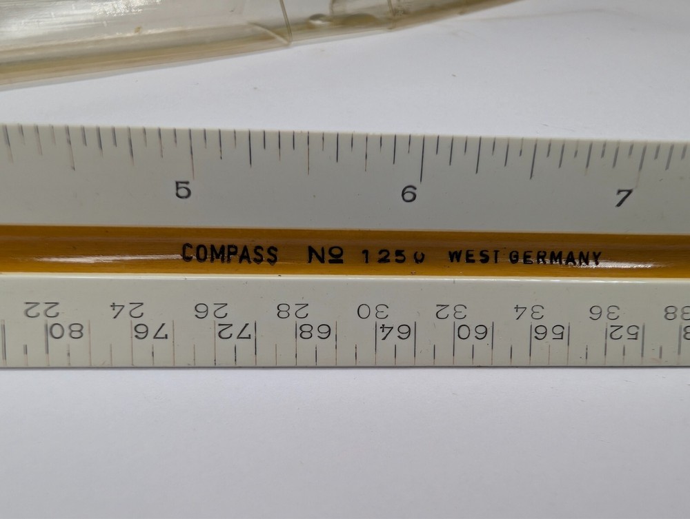 Vtg Compass 1250 West Germany Plastic Ruler Triangular Arc Metric Scale F5