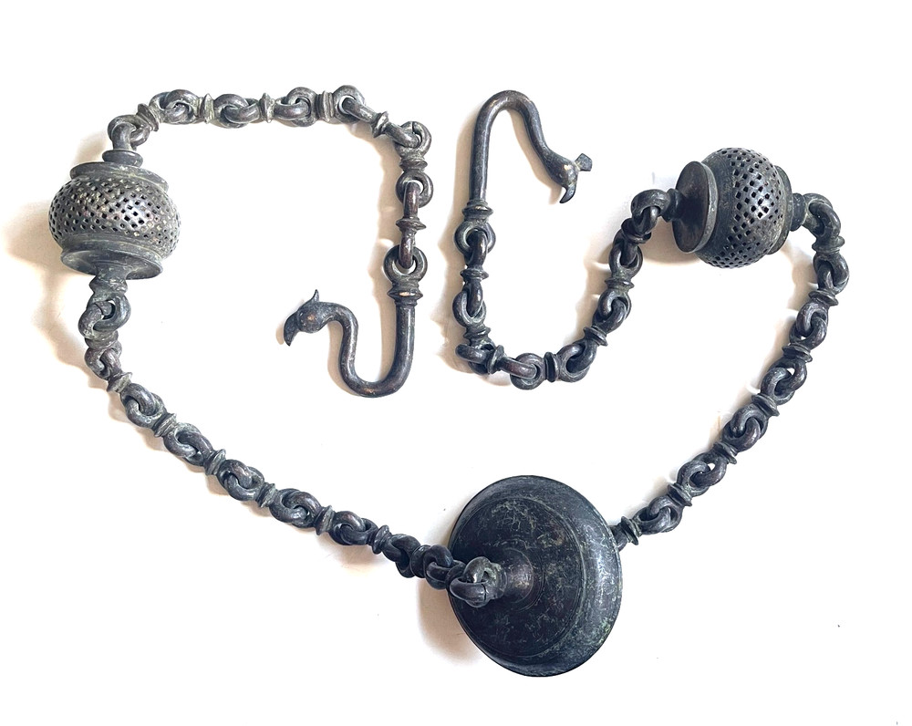 Antique Iron India Lamp/Lantern Ball Chain Birds