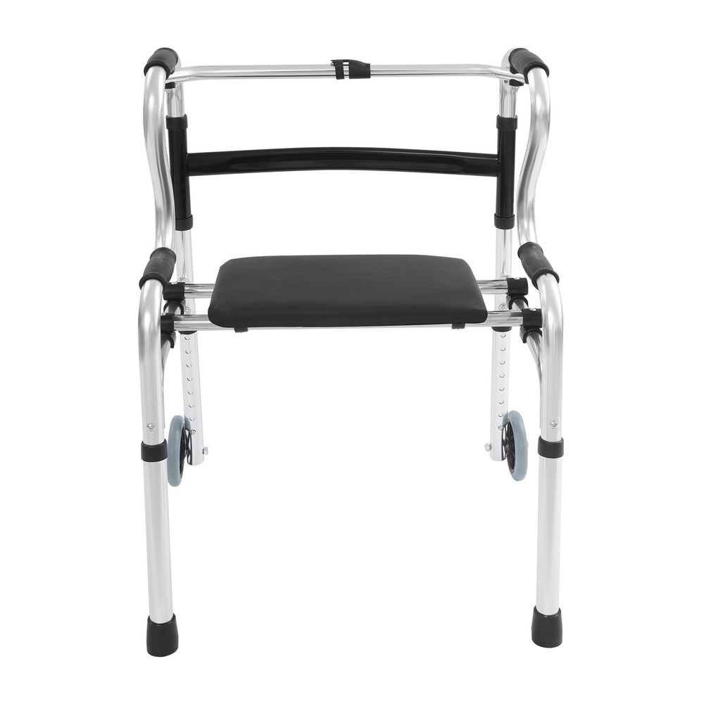 Adjustable Foldable Walker for Seniors with Wheels and Comfortable Seat