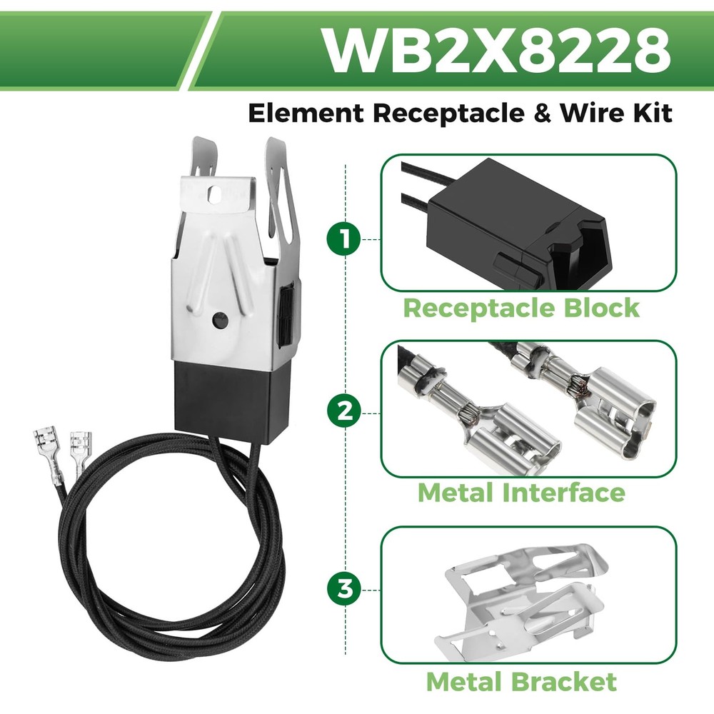 2 Pack WB2X8228 Element Receptacle and Wire Kit Replacement for Black-2