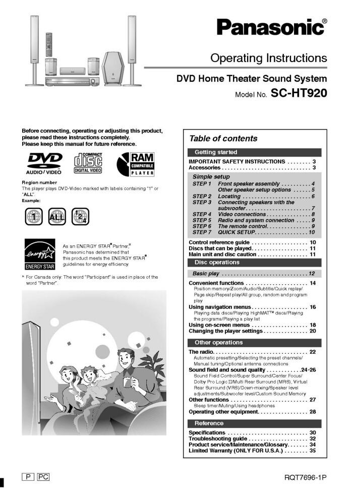 Panasonic SC-HT920 Home Theater System Owners Instruction Manual