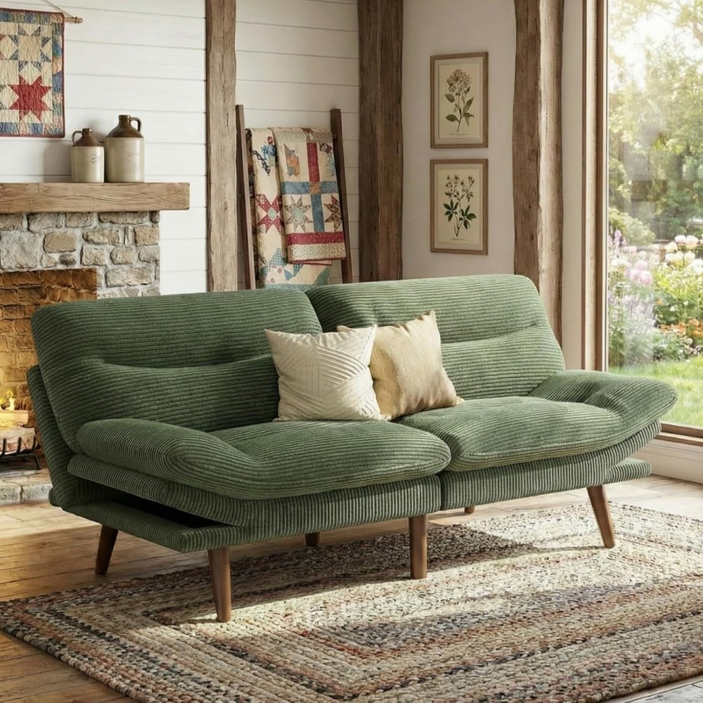 Futon Sofa Bed 66” Futon Couch W/ Adjustable Backrest & Armrests Convertible