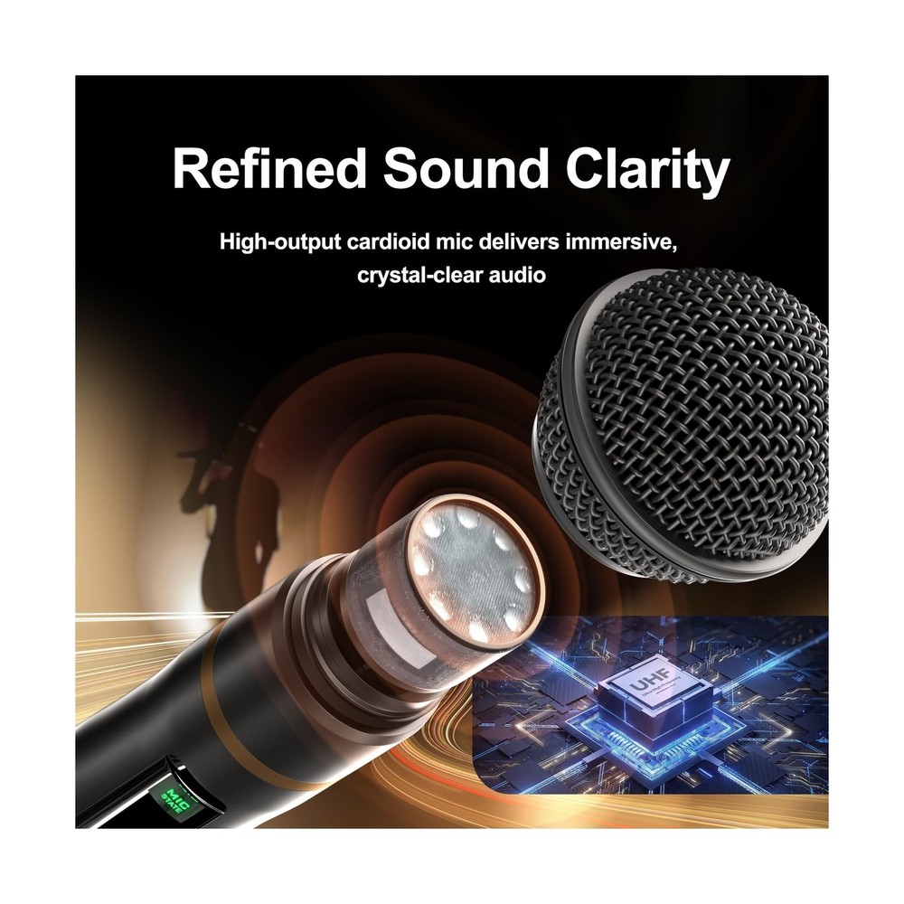 Wireless Microphone System, Cordless Handheld Dynamic Mic, Dual UHF 200-Chann...