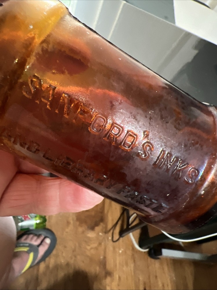 SANFORD'S INKS & LIBRARY PASTE #3 Corked 6" TALL BOTTLE AMBER