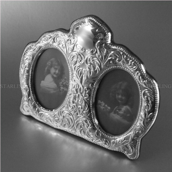 Victorian Silver Frame Photo Frame Size. 925 Sterling Silver Mahogany Back-V1