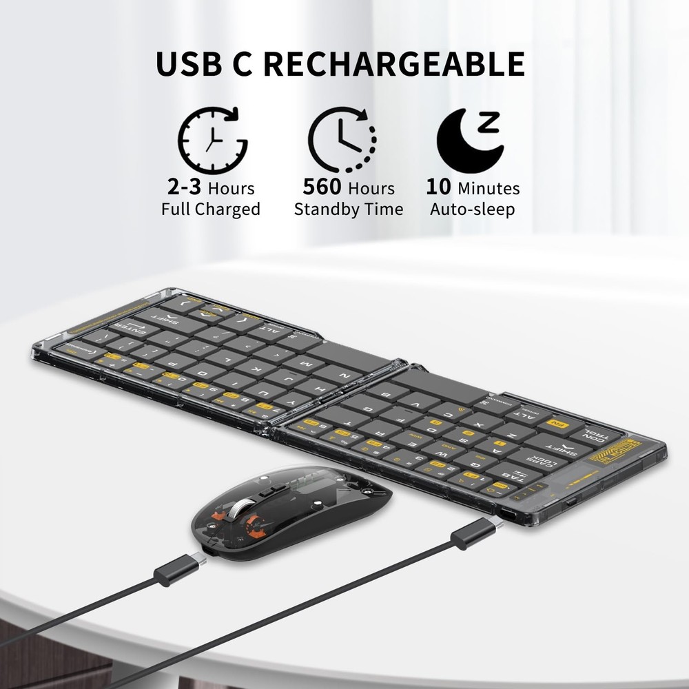 Foldable & Folding Wireless Keyboard Set Combo for iPad, Transparent Bluetoot...
