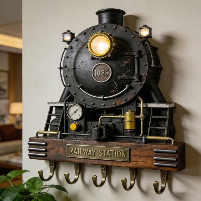 Personalized Train Key Holder Wooden Flat 2D Wall Hooks Custom Name