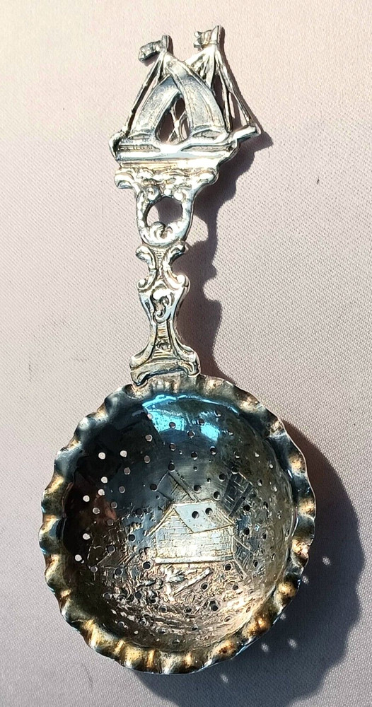 Scenic German 800 Figural Ship Tea Strainer- 5"