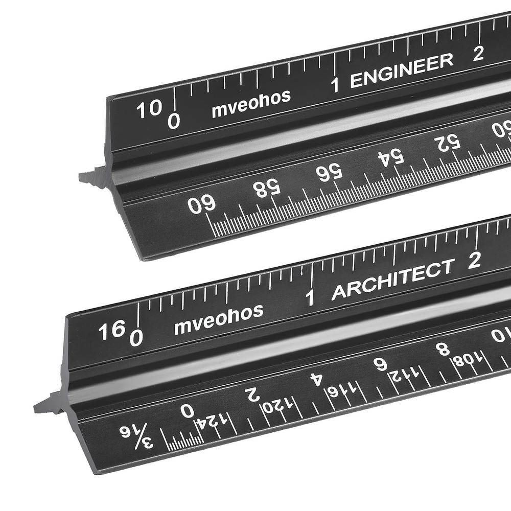 Architectural Engineering Scale Ruler Set Aluminum 12 Black Triangular Drafting