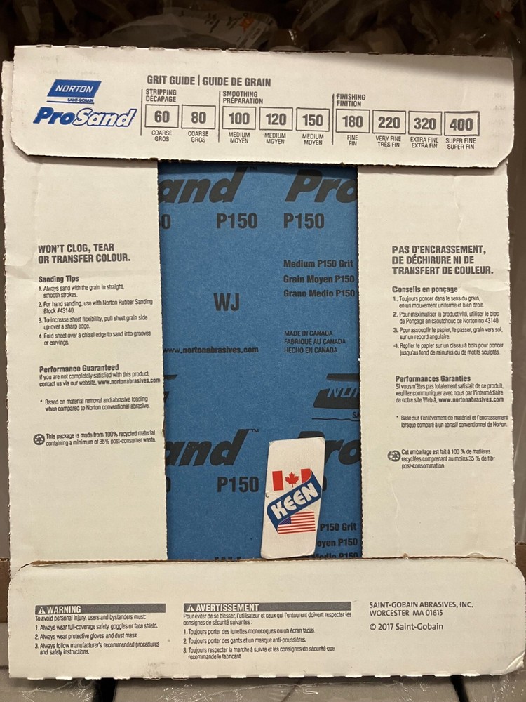 Norton CANADA ProSand 9" x 11" Sanding Sheets 150 Grit 20pack