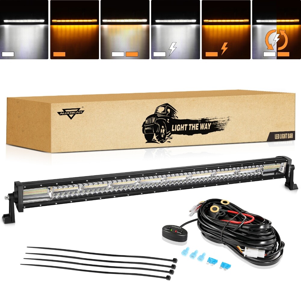 AUXBEAM 12" 20" 32" 42" 50" Strobe Amber White Led Light Bar 6 Modes Offroad SUV