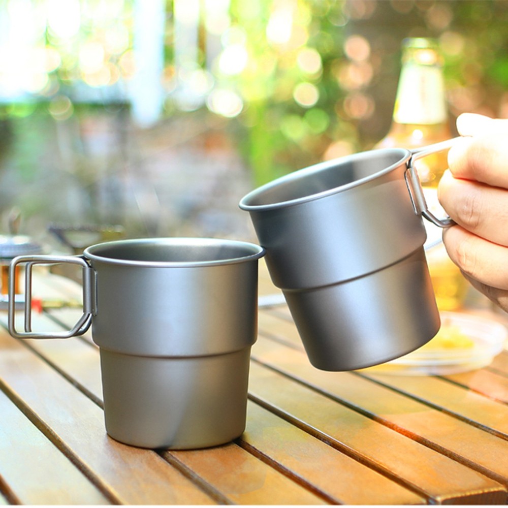 Stackable Coffee Mugs Titanium Camping Cups 300ml Foldable Handle Outdoor Y ZPKI
