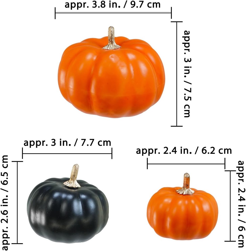 Winlyn 12 Pcs Artificial Orange & Black Pumpkins - Small and