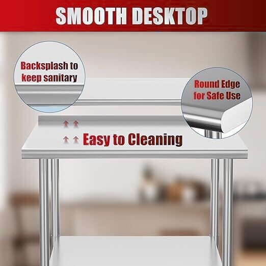 Stainless Steel 48" x 30" NSF Kitchen Restaurant Work Prep Table with Backsplash