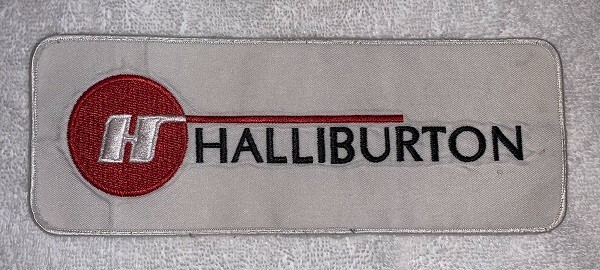 Halliburton patch , white background , pre-owned , large , older design