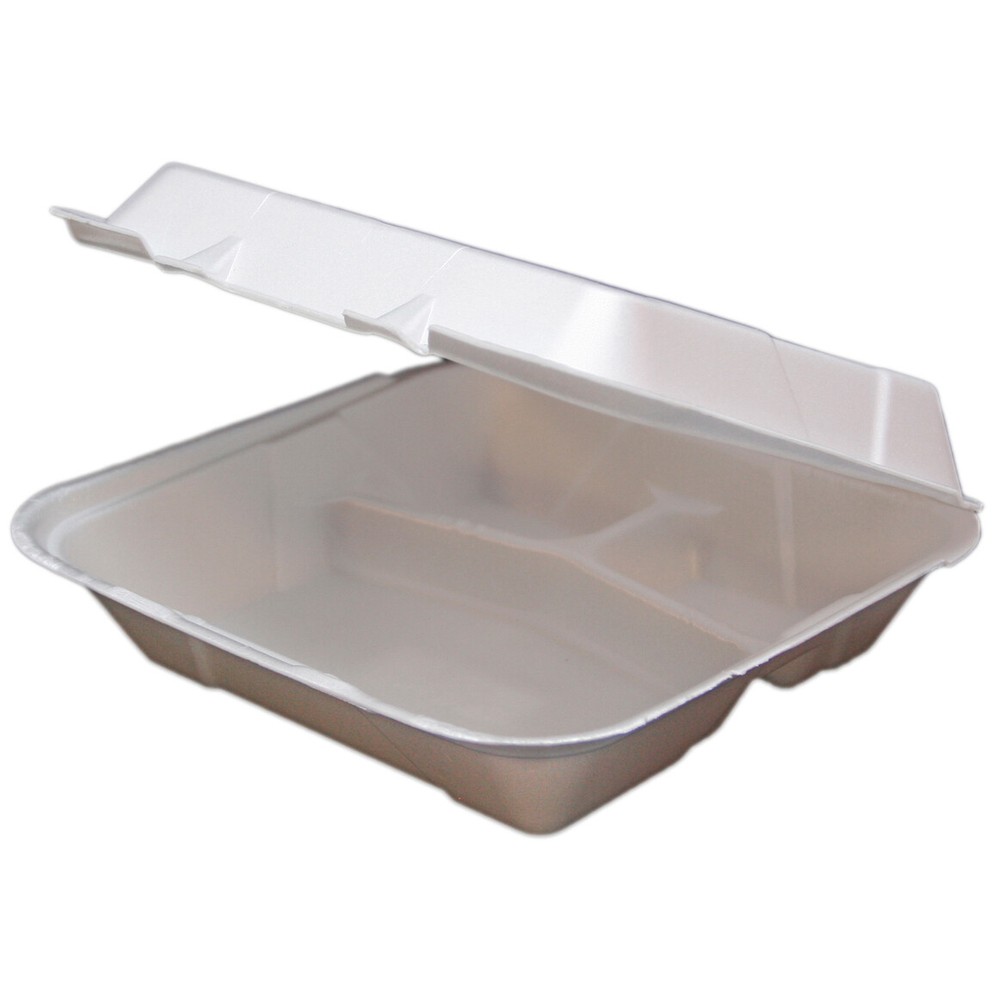 Ecopax U-Vent Hinged Foam Container, RE993, Regal-Plain 3-Compartment | 200/Case