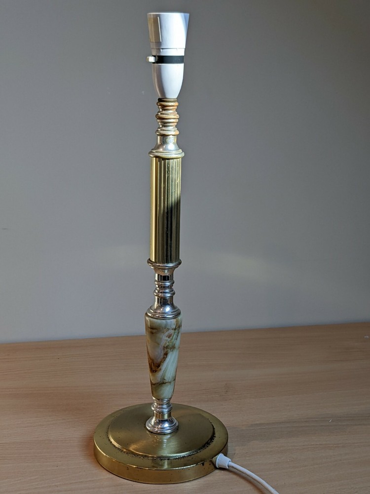 Tall Modern Onyx And Metal Column Table Lamp