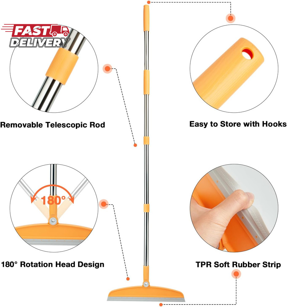 Silicone Air Broom,Multifunction Broom with Long Handle，Adjustable Rubber Squeeg