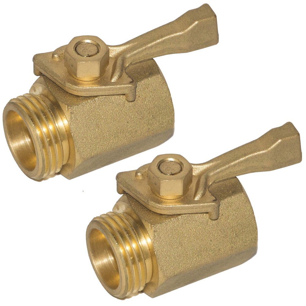 2 Pack Solid Brass Garden Hose Shut Off Valve with 2 Extra Rubber Washers, 3/...