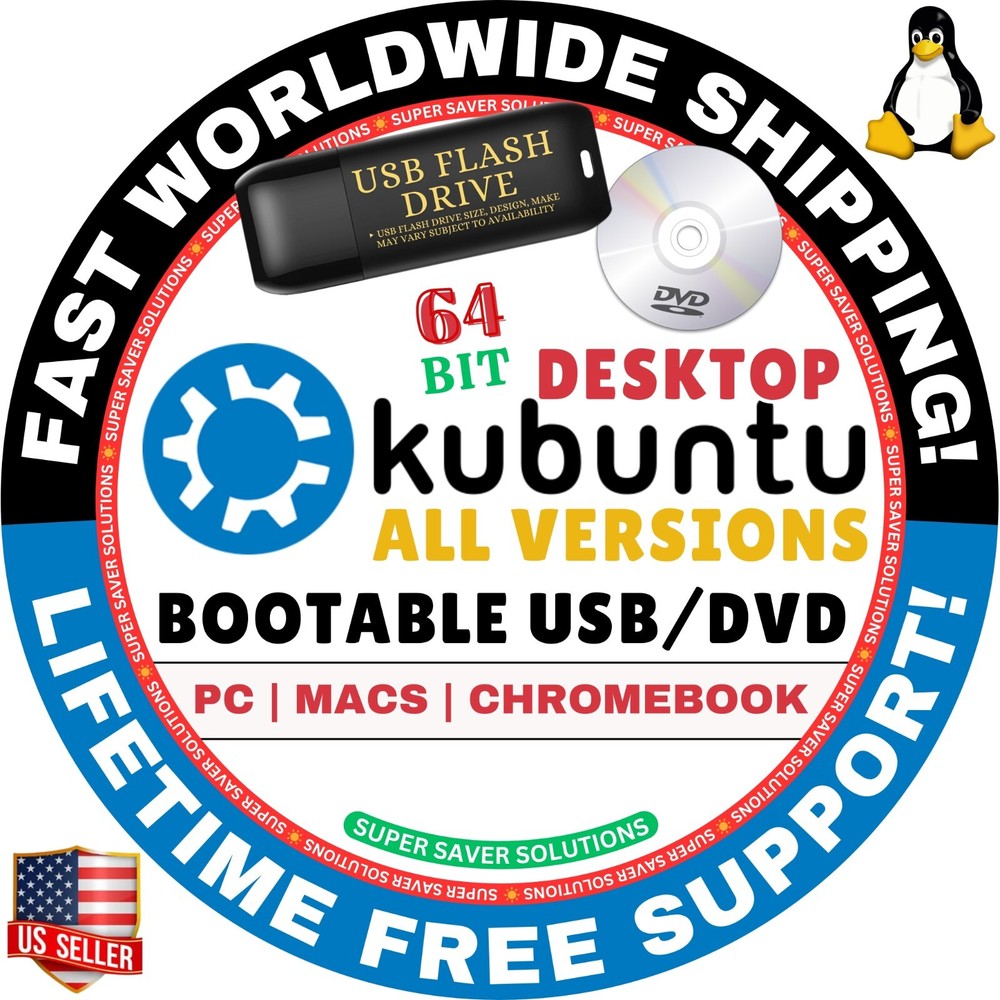 KUBUNTU LINUX OS 25.04 DESKTOP LTS ALL VERSIONS 64BIT BOOTABLE USB/DVD, MAC/PC