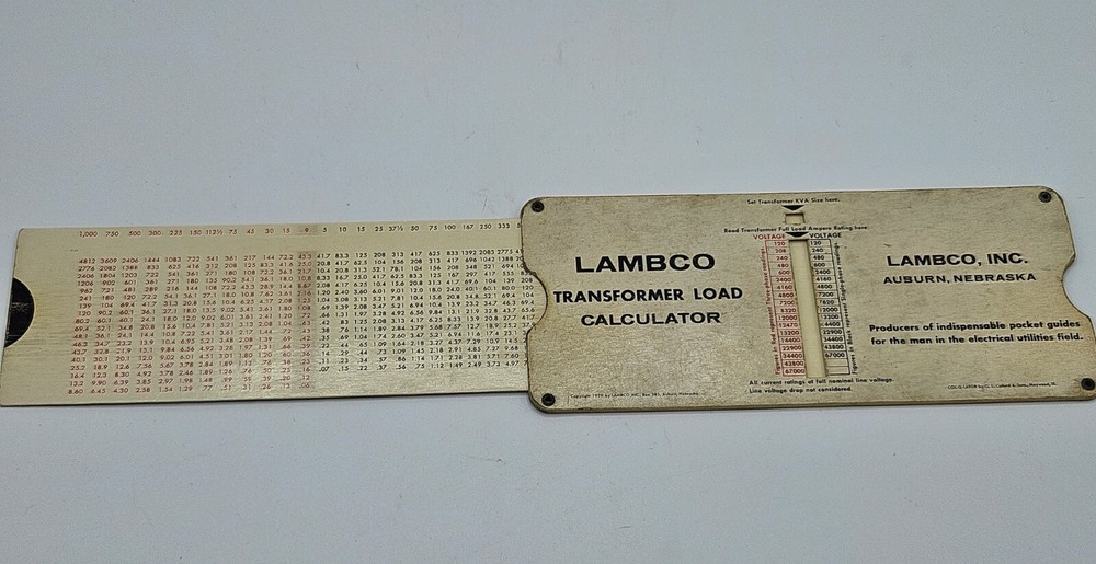 1959 Lambco Transformer Load Data Guide Calculator Slide Rule