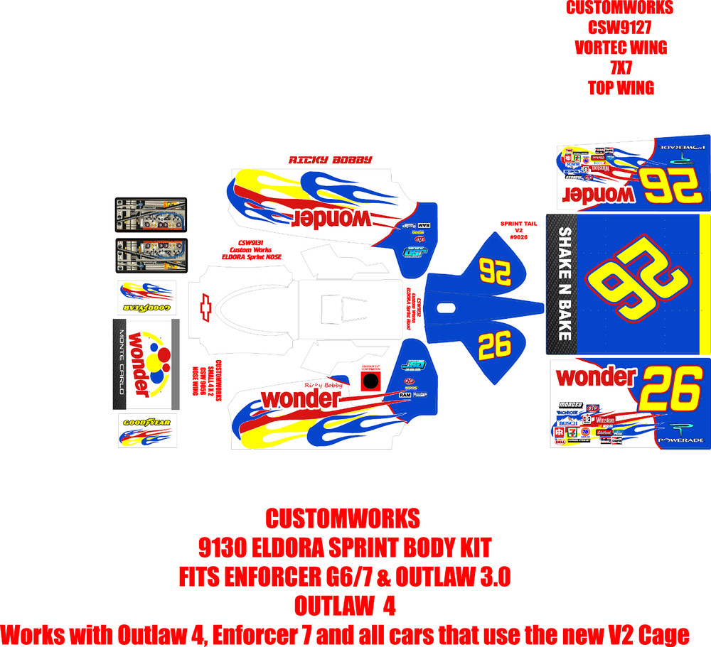 CUSTOMWORKS ELDORA   SPRINT CAR 9130 RICKY BOBBY   THEME WRAP KIT