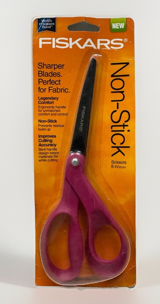fiskars non-stick 8inch scissors distressed packaging