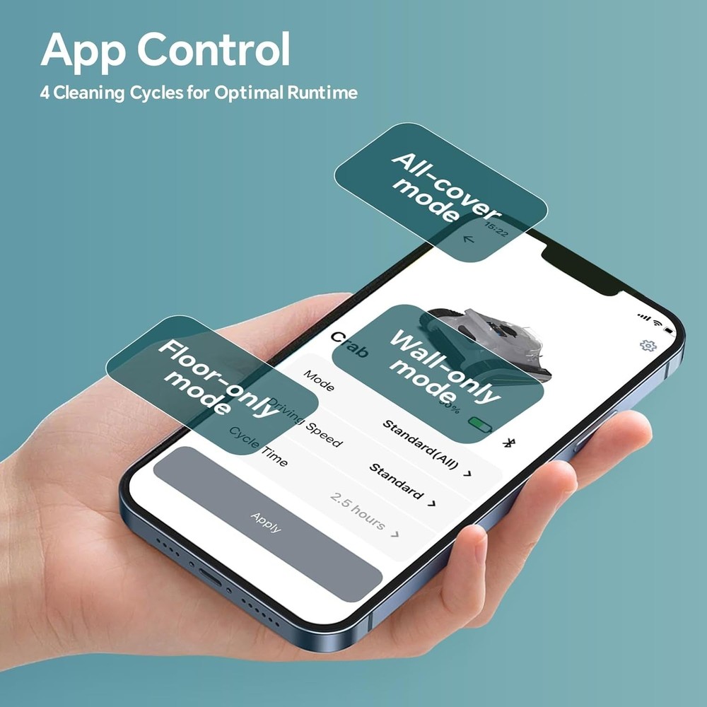 Smart Navigation PoolCleaner Wall and Waterline Cleaning Vacuum APP Control Grau