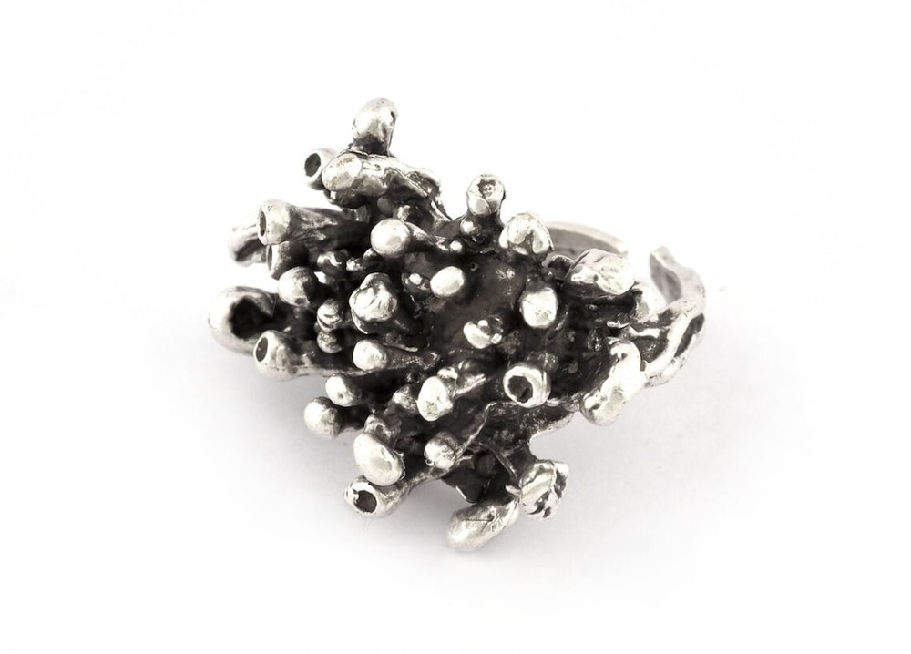 Bark Organic Ring Adjustable Antique silver plated brass 6.5US size 5227