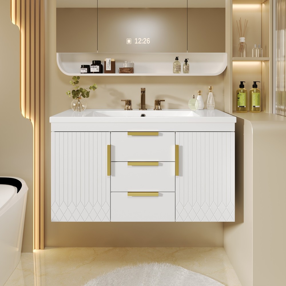 36'' Wall Mounted Bathroom Vanity, Floating Bathroom Storage Cabinet with 2 Dr