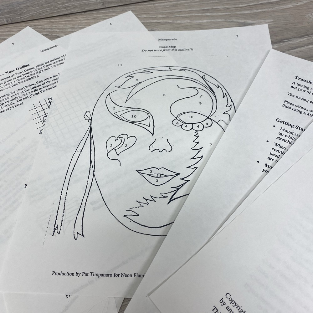 Tony Minieri Needlepoint Masquerade Mask Chart Pattern Guide ONLY Anthony AMD