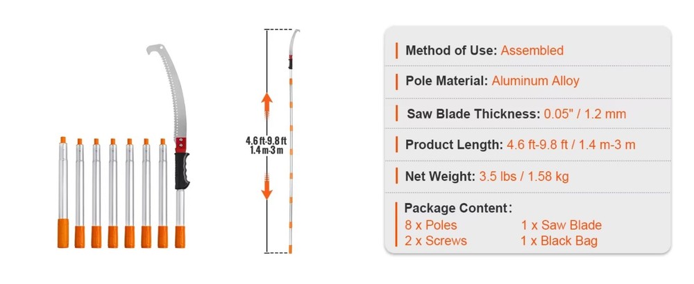Manual Pole Saw Extendable Tree Pruner Sharp Steel Blade for Branches Trimming