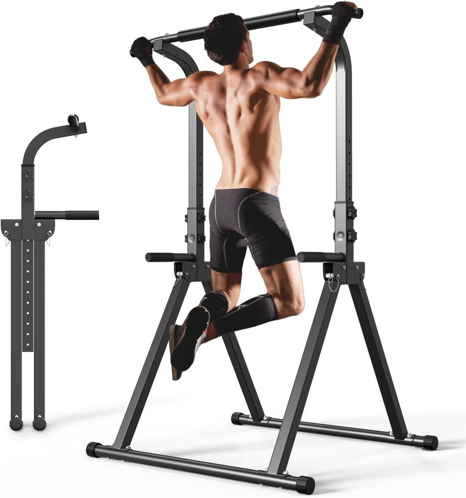 Foldable Pull-Up Bar Power Tower Dip Station Home Gym 300LB Capacity