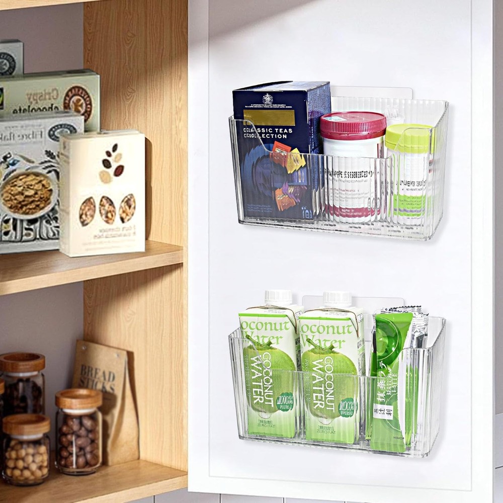 Durable 2 Pack Plastic Cabinet Lid Organizer with Easy Adhesive Installation