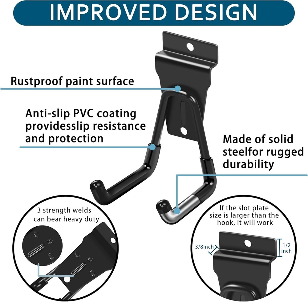 Easy Install Black Slatwall Hooks - 20 Pack