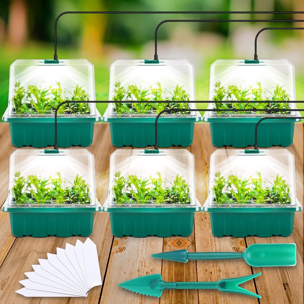 Seed Starter Tray with Light, 6PCS Seed Starter Kit with Grow Light, Seedling...