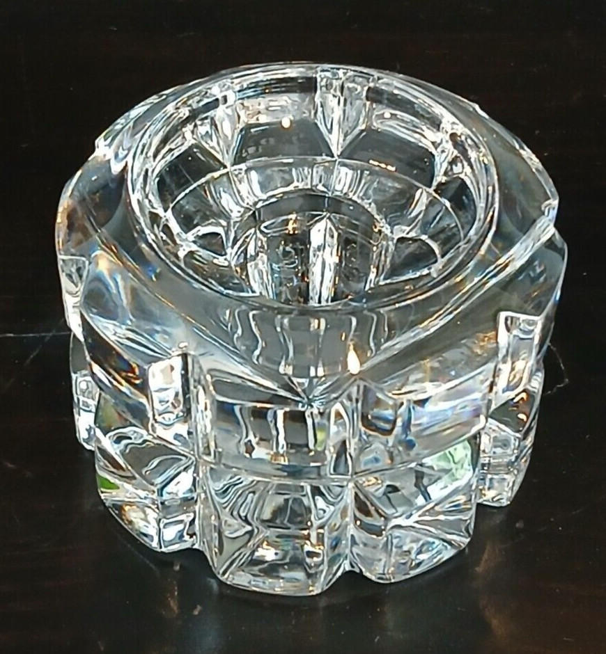 2 Clear Cut Crystal Tealight Candle Holders 1.77" Tall Width 2.7"