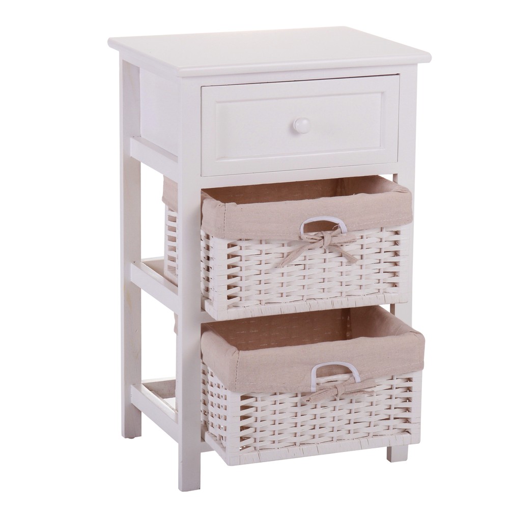 Bedside Table Modern End Table Tall Legs One Drawer Nightstand Baskets Storage
