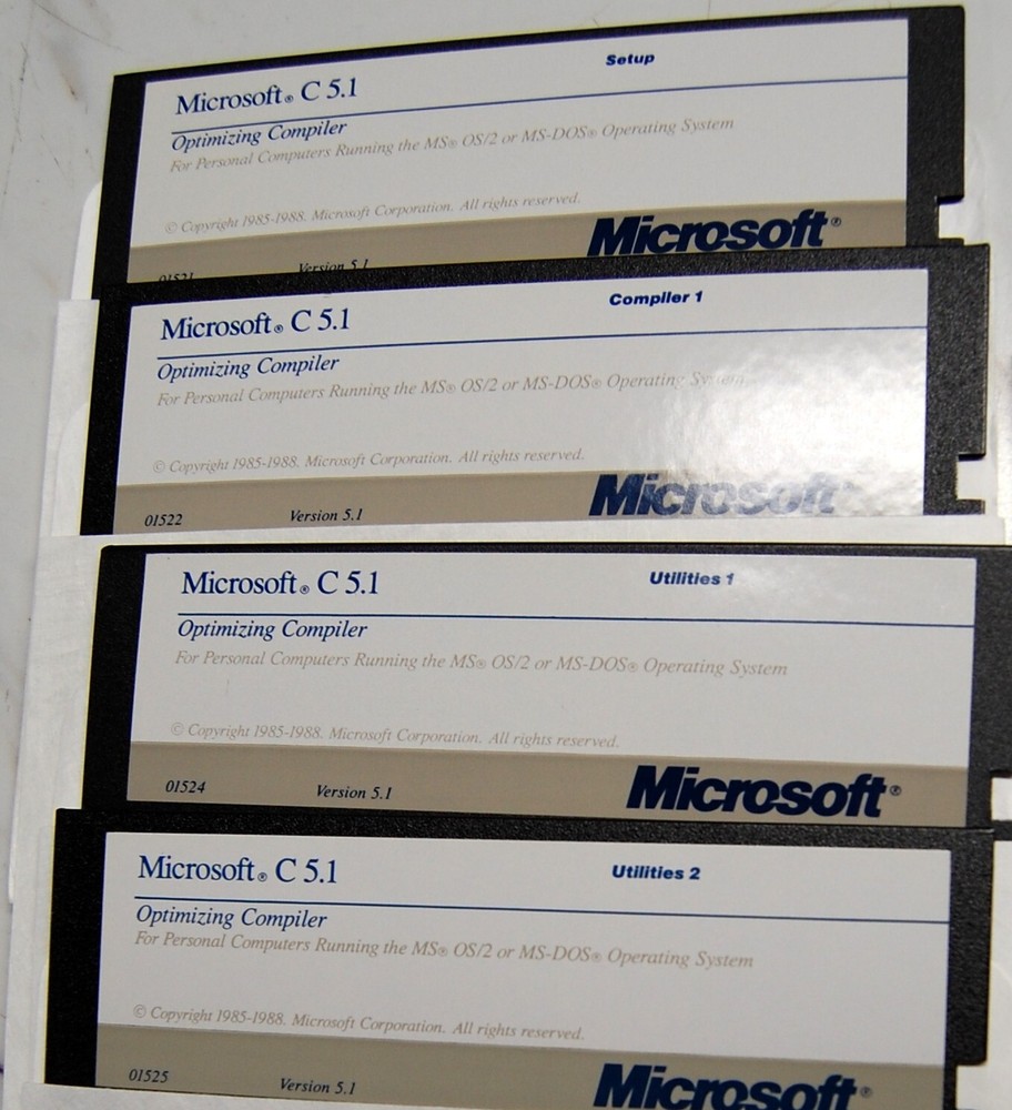Microsoft C Optimizing Compiler vrs 5.1 Manuals & 5 1/4" Disks