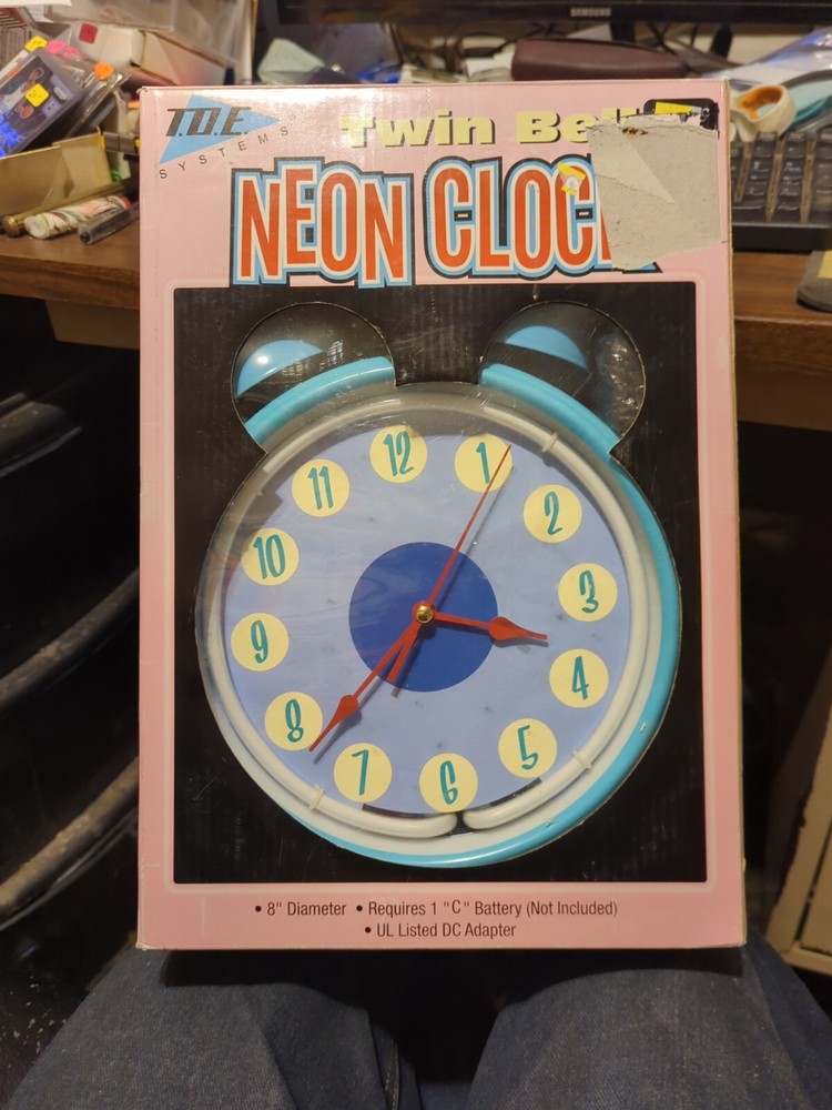 Twin Bell Neon Clock By TDE Systems Used And Original Box Great Condition